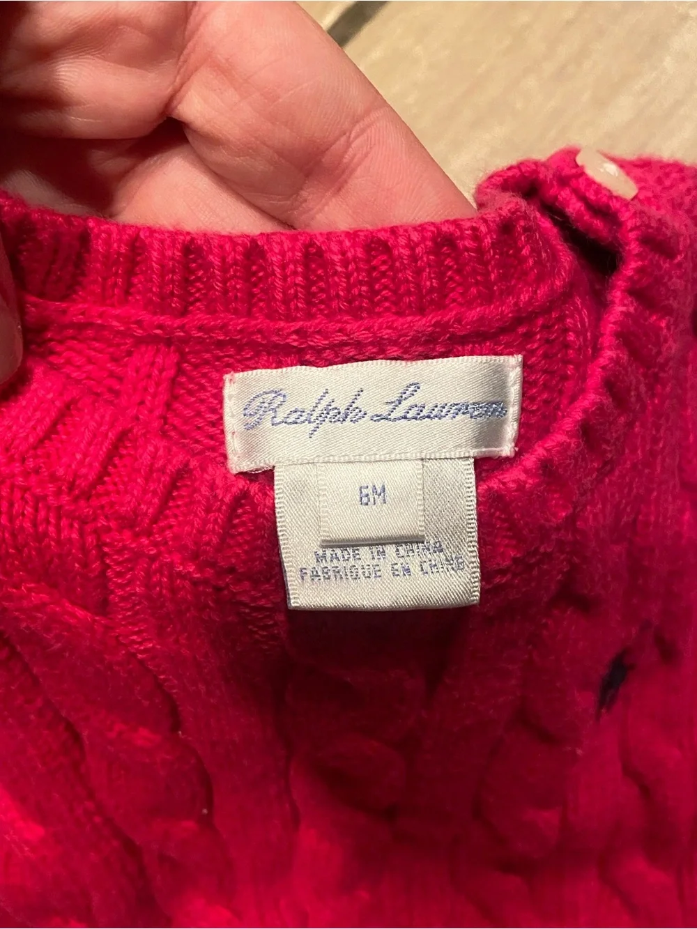 Kids’ Ralph Lauren cable knit purple and raspberry pink cotton sweater lot 6 mo.